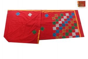 Red Applique Khadi Cotton Saree-195