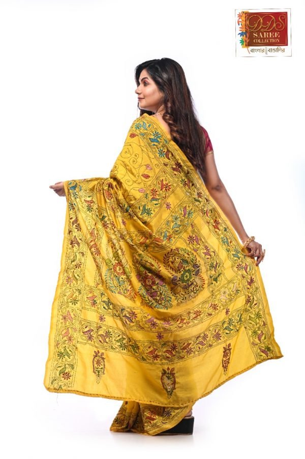 Yellow Kantha Stitch Saree-101
