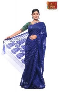 Dark Blue Minakari Jamdani Saree-185