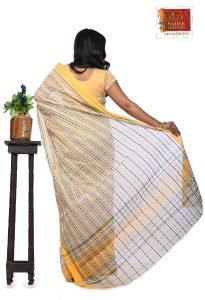 Off-white and Yellow Dhaniakhali Tant Saree-243