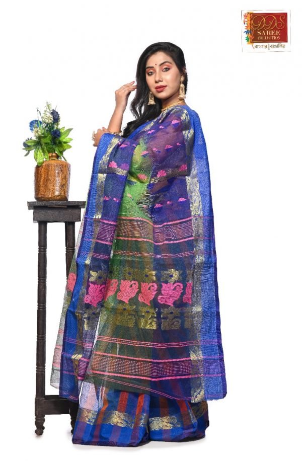 Blue and Peacock Green Tant Tussar Saree-0