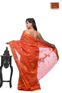 Brick Orange Dhaniakhali Tant Saree-239
