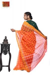 Red and Orange Dhaniakhali Tant Saree-253