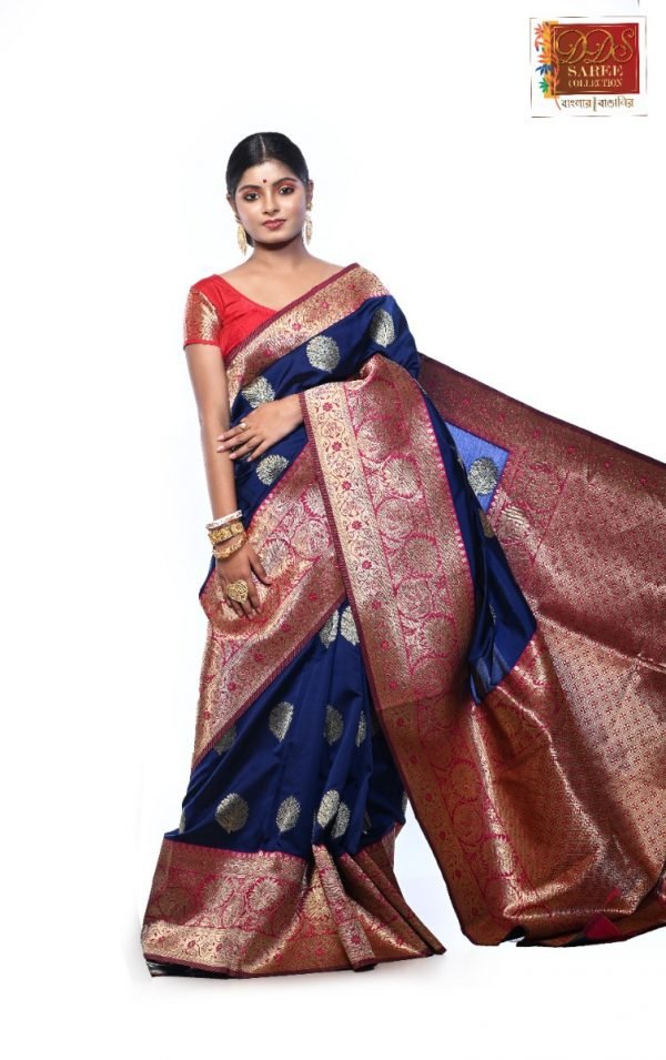 Royal Blue and Pink Katan Banarasi Saree-72