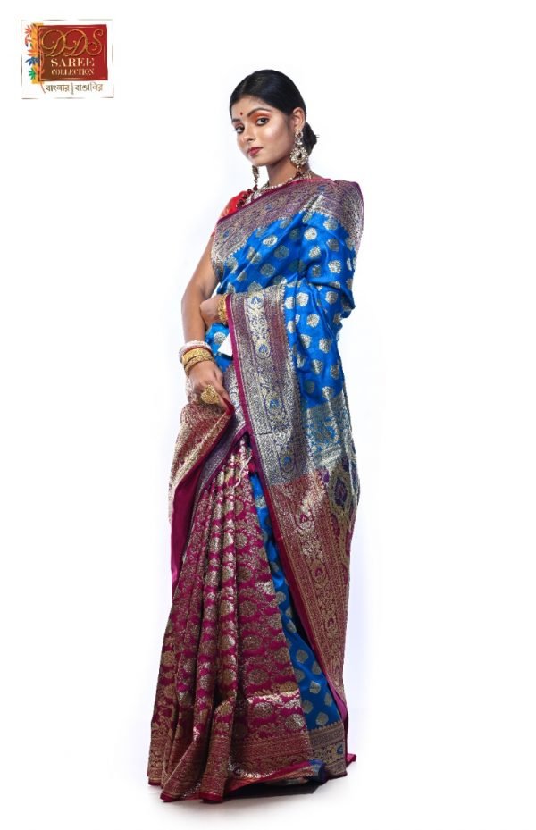 Sky Blue and Violet Banarasi Silk Saree-90