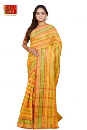 Yellow and Red colour tant saree